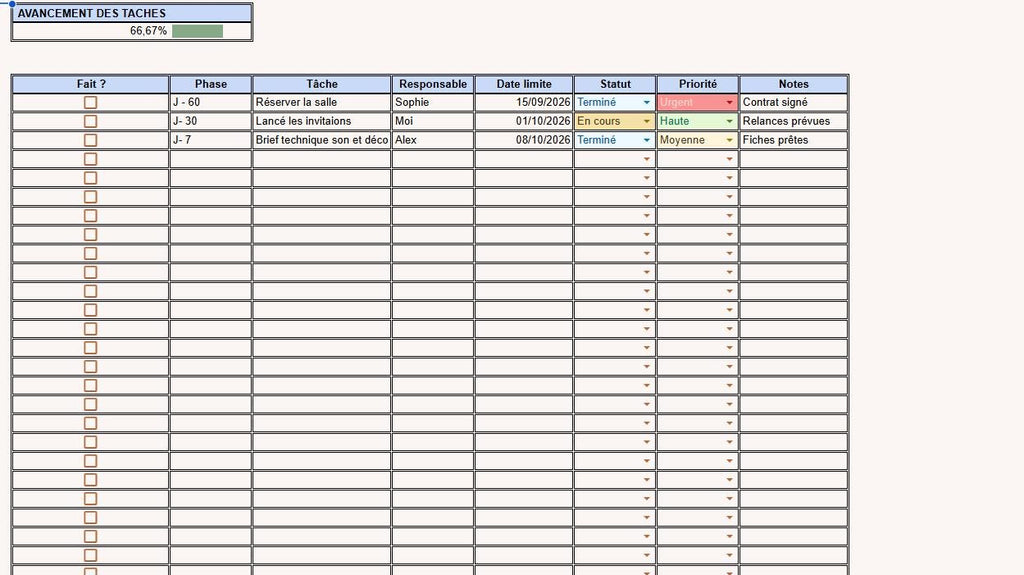 Organisateur de Mariage Premium Google Sheets & Excel
